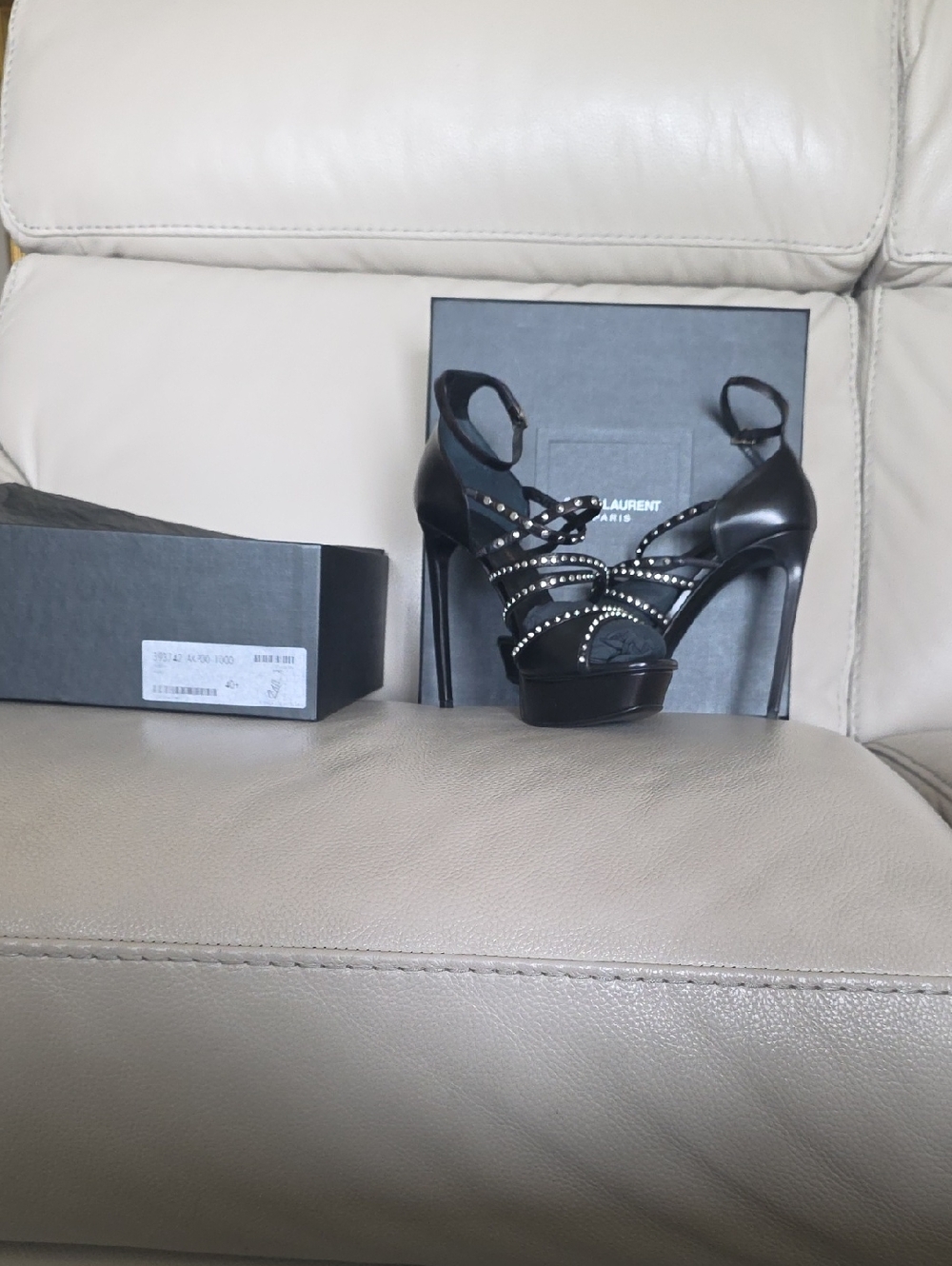 Saint Laurent Black Studded Platform Ankle-Strap Heels - Picture 4 of 4